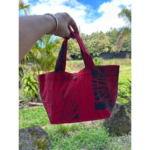 Sig Zane Hawaii Rare Hawaiian Tropical Fabric Small Open Tote Button Closure Bag - Picture 5 of 5